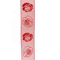 Organzaband Rosendruck rot, 25mm breit, 20m lang
