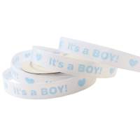 Ripsband weiß mit hellblauem Aufdruck: Its a BOY!,...