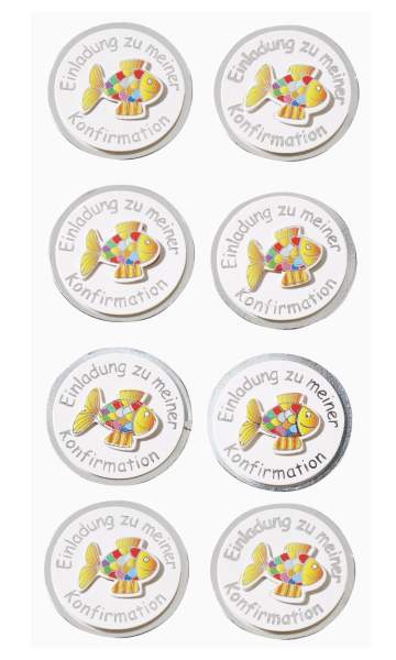 Sticker Einladung Konfirmation Fisch silber, 8 Stück