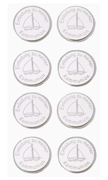 Sticker Einladung Kommunion Schiff silber, 8 Stück