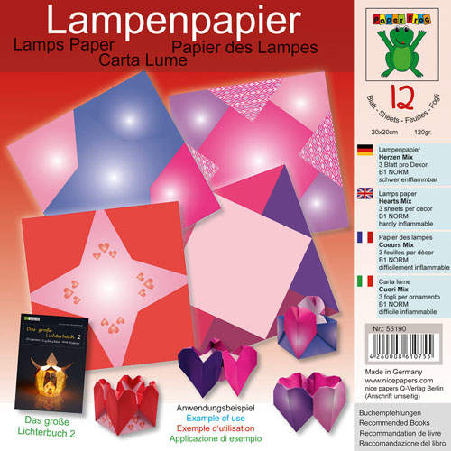 Lampenpapier Herzen Mix 20x20 cm, 12 Blatt, 120 g/m²
