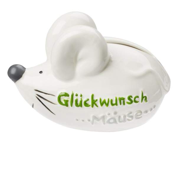 Geldmaus Glückwunsch 9 x 6 cm, aus Polyresin (Kunststein)