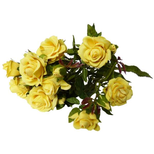 Rosenstrauch gelb 25 cm lang, 1 Bund mit 5 Stk. Kunstblumen, Seidenblumen