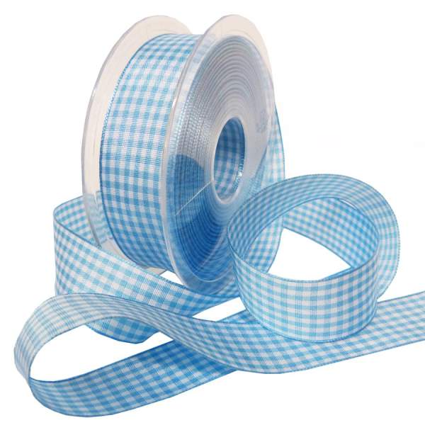 Karoband Vichy hellblau weiß, Rolle 2,5 cm breit, 25 m lang