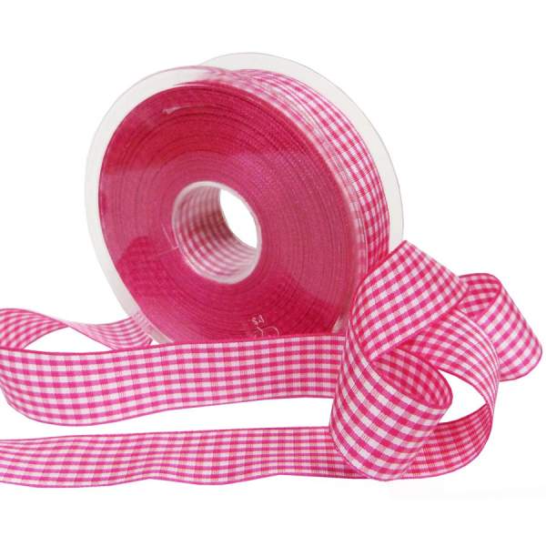 Karoband Vichy pink weiß, Rolle 2,5 cm breit, 25 m lang
