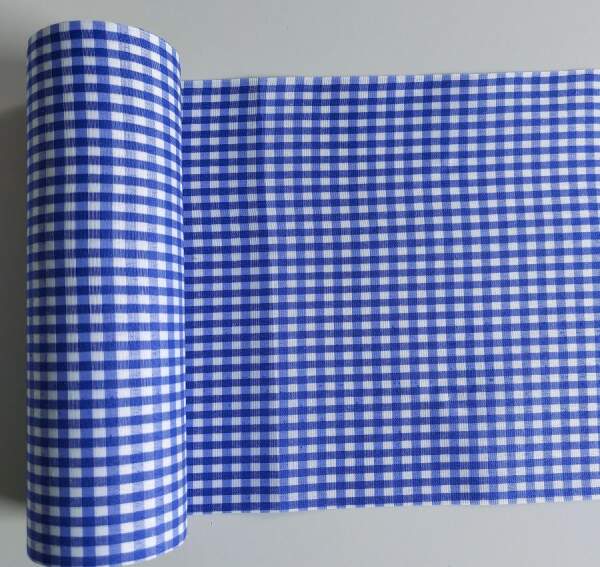 Karo Tischband blau, 20 cm breit, 10 m Rolle