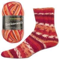 Sockenwolle 4 fädig, 100 rot braun orange Jacquard, schadstoffgeprüfte Qualität, 75% Schurwolle 25% Polyamid