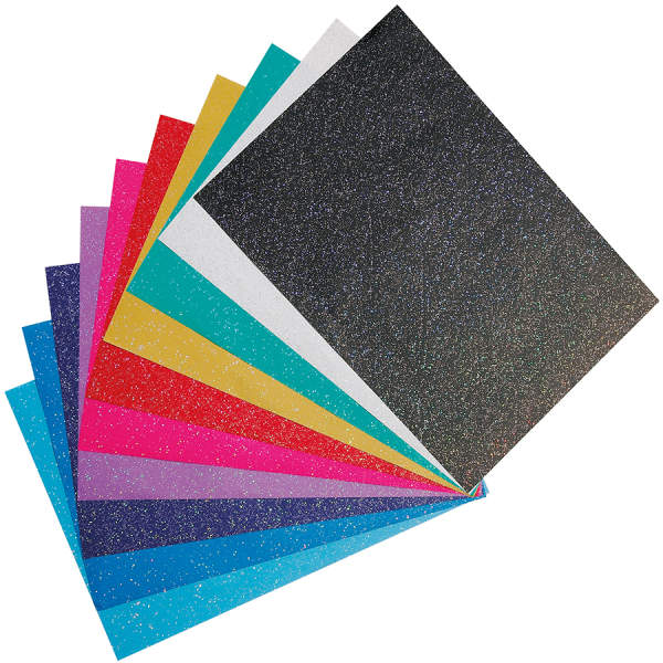 Glitterpapier, 10 Blatt,farbig sortiert, 23 x 33 cm, 70 g m²
