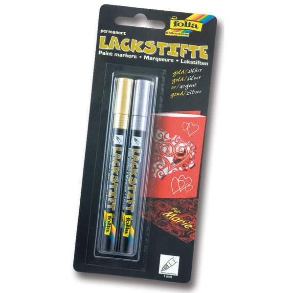 Lackstifte gold und silber, 1mm Strichstärke je 1 Stk.